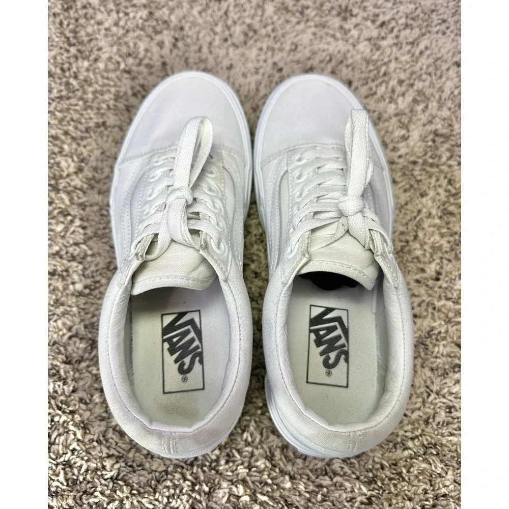 Vans Old Skool Stackform Shoes Womens Size 7.5 White Leather Platform Gum Sole